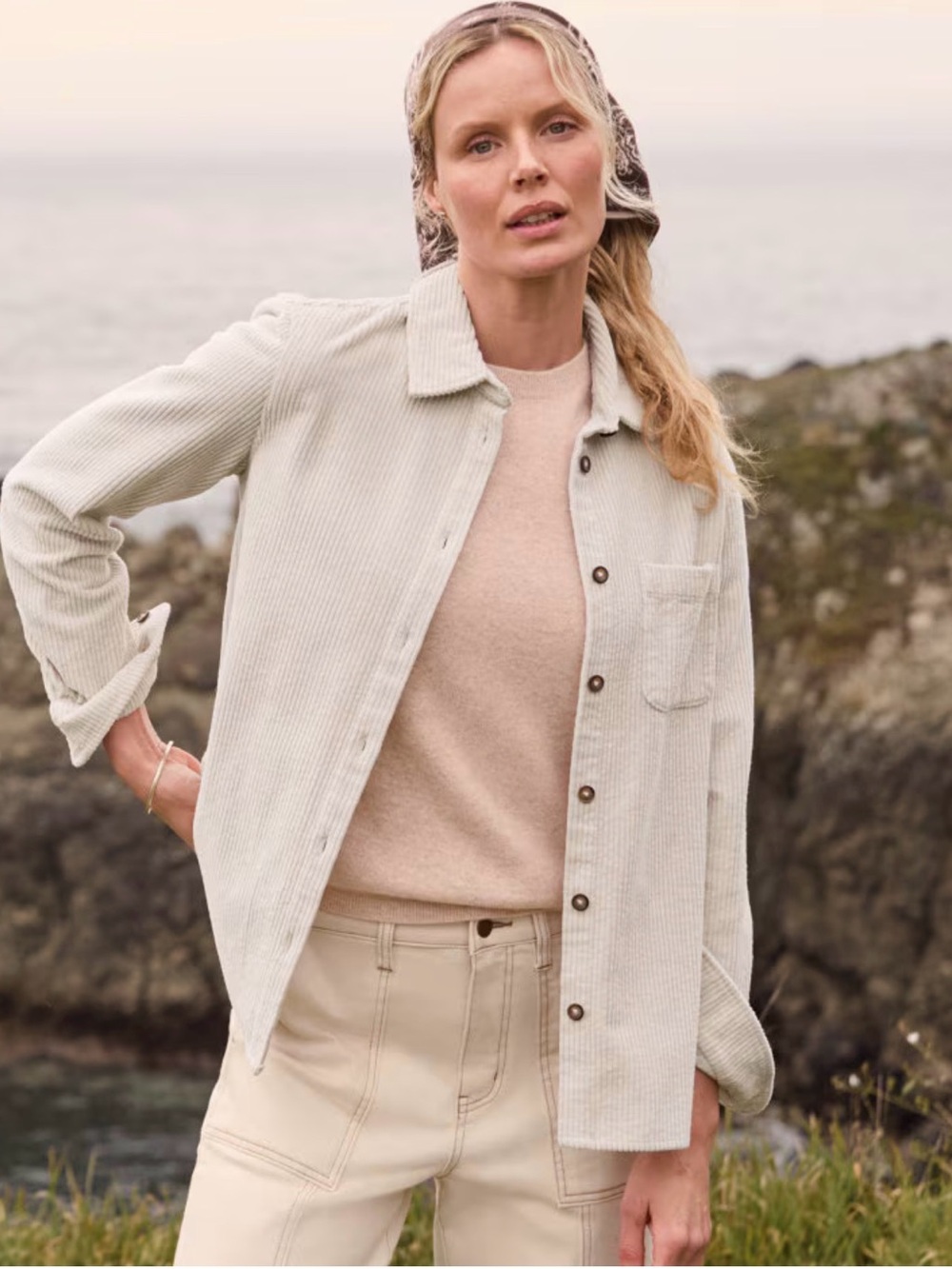 Garnet Hill Light Cream Corduroy Shacket